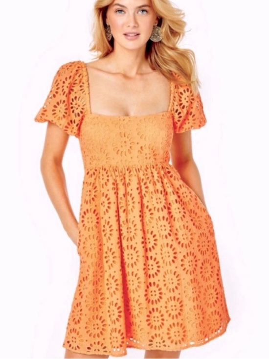 Lilly Pulitzer Dresses & Skirts - Lilly Pulitzer Orange Eyelet Square-Neck Mini Dress
